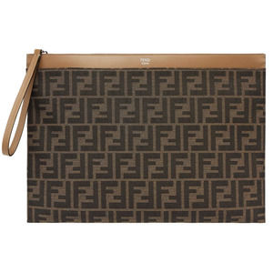 NEW FENDI FF LOGO LARGE ZIP WRISTLET CLUTCH POUCH BAG AUTHENTIC